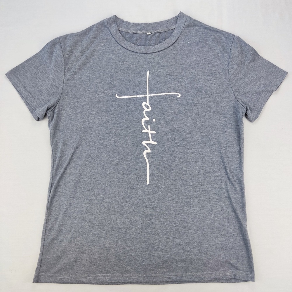 Unbranded T Shirt Womens XL Gray Faith Cross Graphic Short Sleeve Cotton Blend